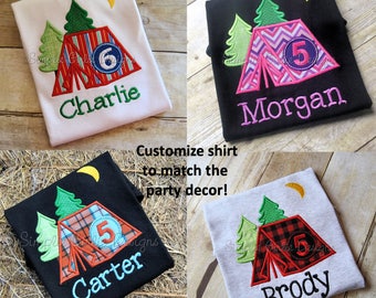 Camping birthday shirt. Tent birthday shirt. Customize it! Sizes 12m to youth large. Many colors options available.