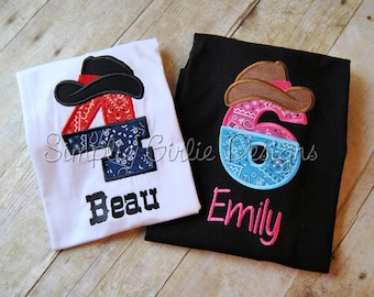 Custom cowboy or cowgirl birthday shirt or bodysuit. Western birthday. Rodeo birthday. Personalized. Will customize to match party colors.