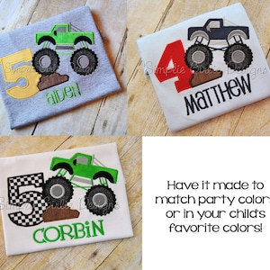 Monster truck birthday shirt. Custom birthday shirt. Personalized birthday shirt. Boy birthday. Applique birthday shirt.