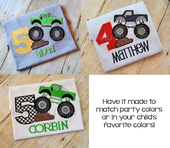 Monster truck birthday shirt. Custom birthday shirt. Personalized birthday shirt. Boy birthday. Applique birthday shirt.