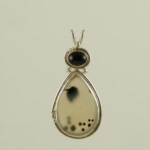 Moss Agate And Black Onyx Sterling Silver Pendant