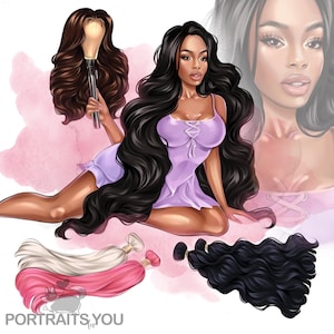 Hairdresser Portrait Logo, Custom Hair Stylist Logo Design, Hair Extensions Cartoon Logo Portrait, Master Braider Hair Salon Logo Portrait