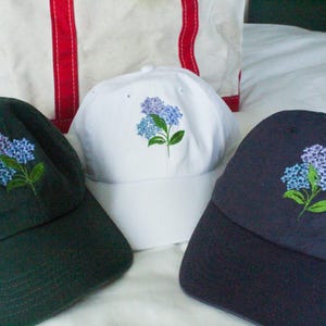 Hydrangea Embroidered Baseball Hat - Floral Baseball Hat- Garden Hat- Coastal Grandmother
