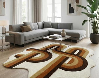 3D Hand Tufted Embossed Modern Abstract Wavy  Design Wool Area Rug Irregular Organic for Living Room, Nature Inspired rug and Fairycore Home