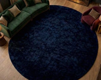 9X9 Round Modern Solid Hand Tufted Wool Area Rug in Deep Navy Blue Circle for Livingroom Bedroom Kitchen Nursery Handmade Custom size Carpet