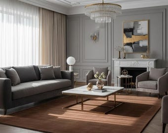 Modern 9X12 Handmade Hand Tufted Wool Deep Brown Area Rug, Soft Plush for Living Room, Contemporary Style Rug , Bedroom and Large Carpet