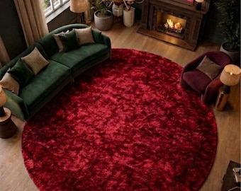 8X8 Round Modern Solid Hand Tufted Wool Area Rug in Deep Red Circle for Living room Bedroom Kitchen Kids Nursery Handmade Custom size Carpet