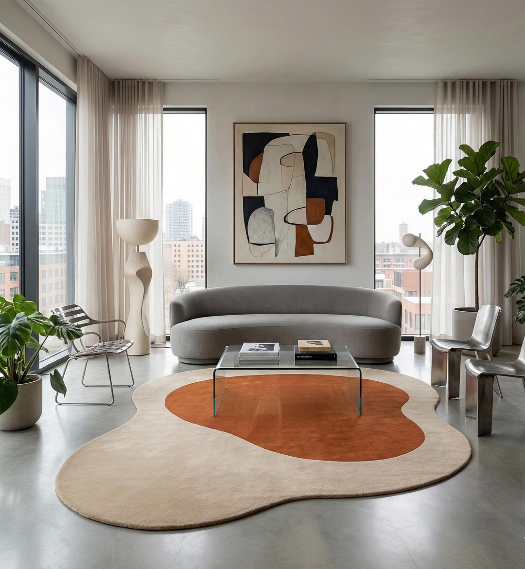 Organic Shape Abstract Rug, Modern Hand Tufted Wool Area Rug in Beige ...