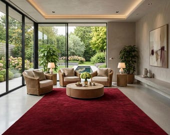 Modern Abstract Hand Tufted Wool Deep Solid Red Area Rug, Soft Plush Contemporary Style Carpet for Living room Bedroom and Custom size rugs