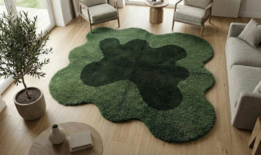 Hand Tufted 5X7 Moss Forest Green Wool Area Rug Funky Aesthetic Bedroom ...