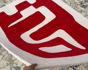 Hand-Tufted Wool Area Rug, Modern Red Abstract Design for Home Decor