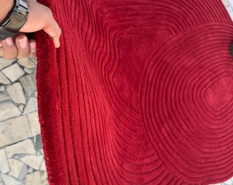 Deep Red Modern Abstract Hand Tufted Wool Organic shape Rug for Living Room & Bedroom Designer Rug Custom Size Contemporary Carpet 6X9 8 X10
