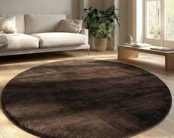 8X8 Round Modern Solid Hand Tufted Wool Area Rug in Deep Brown Circle for Living room Bedroom Kitchen Nursery Handmade Custom size Carpets