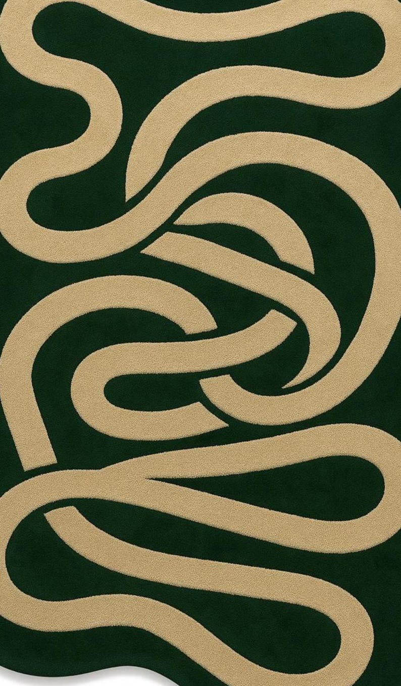 Deep Green Rug Pattern Hand Tufted Deep Carved 3D Modern Handmade Green Abstract Wave Pattern ...