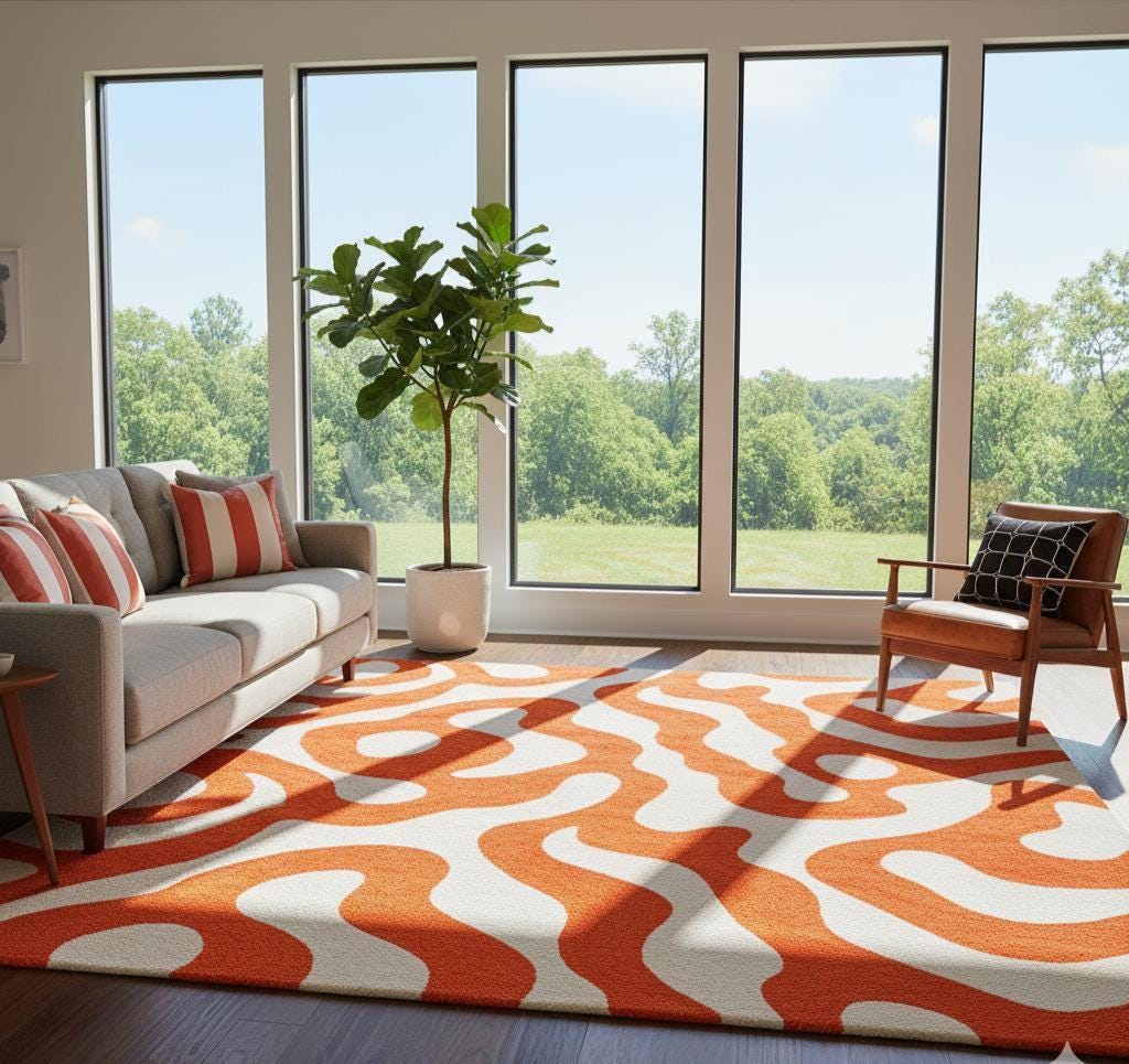 Tapis rond poils longs Shaggy Trend - orange