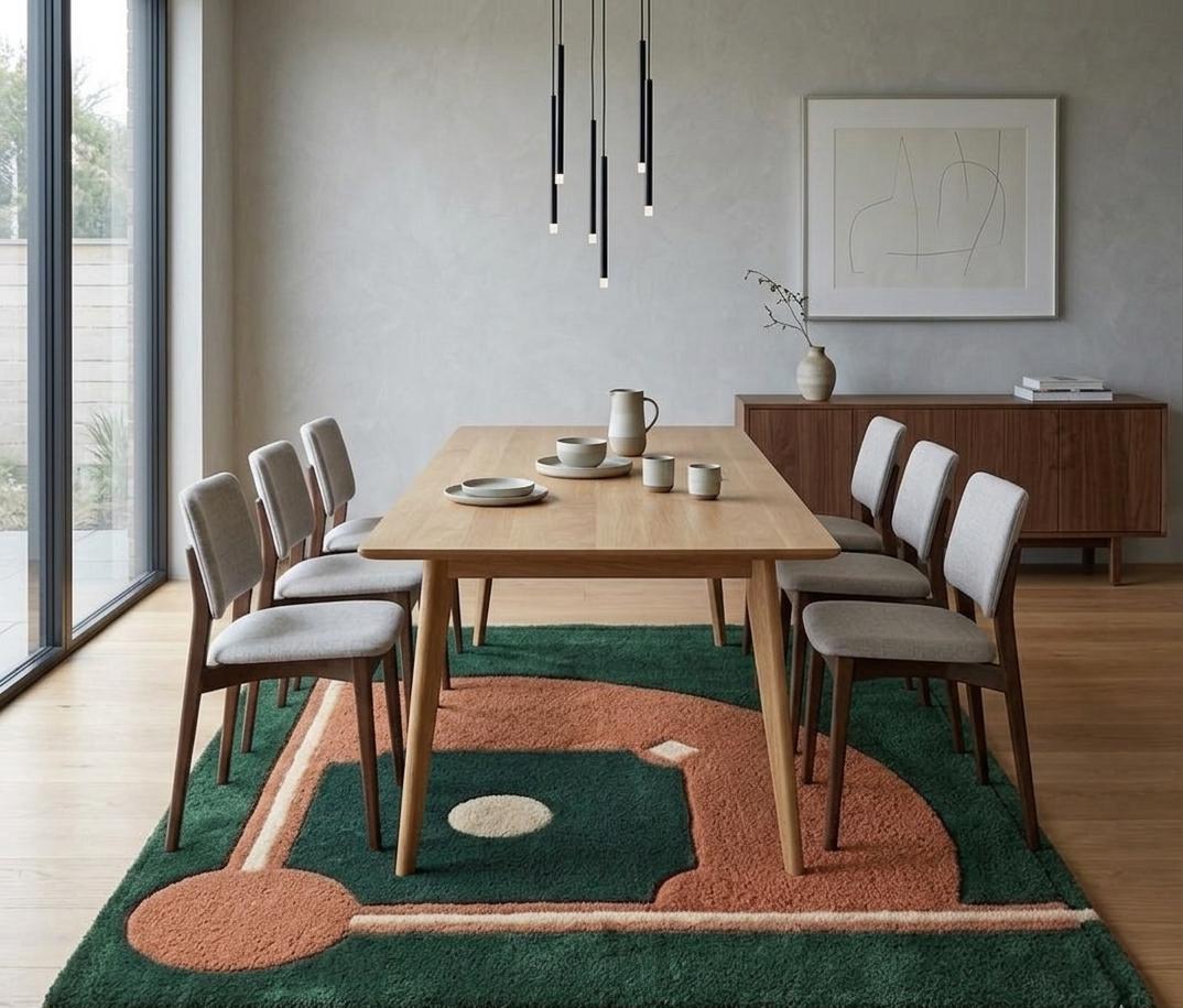 Green Baseball Field Modern Area Rug Hand Tufted Wool Baseball Diamond ...
