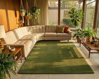 Moss Olive Green 6X9 Modern Hand Tufted Wool Area Rug Living Room Minimalist Decor, Carpet for Bedroom Dining room & custom Contemprory rug