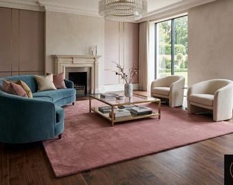Vibrant Pink High Pile Wool Rug - Hand Tufted Plush Shag Carpet for Maximalist Bedroom Decor, Retro Modern Statement Floor Art