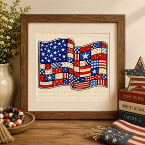 Patriotic Patchwork Flag Cross Stitch Pattern — PDF — Americana Quilt Style — Instant Download