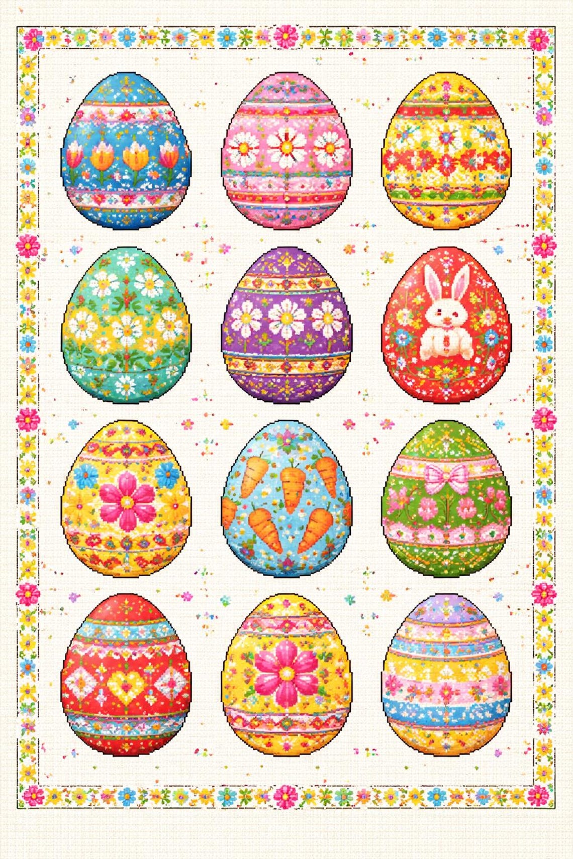 12 Easter Eggs Cross Stitch Pattern | Colorful Spring Sampler (PDF ...