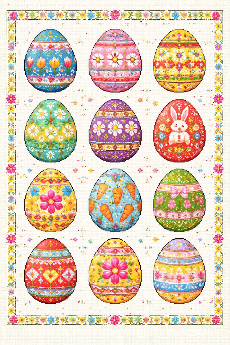 12 Easter Eggs Cross Stitch Pattern | Colorful Spring Sampler (PDF ...