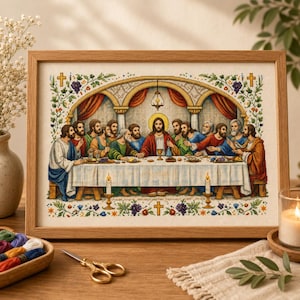 Last Supper Cross Stitch Pattern, Religious Biblical Embroidery Chart (PDF)
