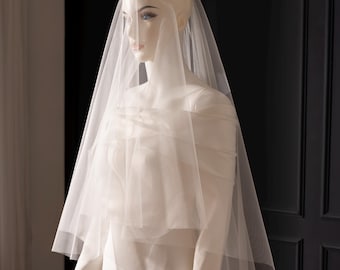 Velo de novia suave, velo de novia elegante, velo de novia con corte de ángel, velo de dos capas, velo sencillo, velo liso