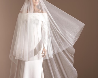 Glitter Ultra Long Blush Veil, Wide Veil, Dramatic Long Bridal Illusion Veil, Glitter Wedding Veil, Blusher Drop Veil, Custom Veil