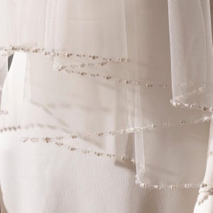 Two Tier Pearl Wedding Veil, Pearl Beaded Bridal Veil with Blusher,Cascading Pearl Veil for Bride,Handmade Veil,Luxury Bridal Hair Accessory