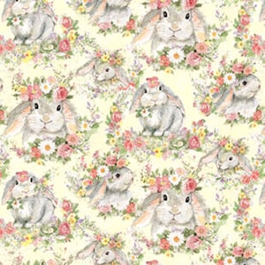 Susan Winget - Tissu de Pâques en coton de qualité supérieure Hello Spring Bunnies, par mètre et demi-mètre