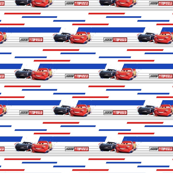 Disney Cars Top Racers of The Piston Cup Cotton Fabric sold by the yard and by the half yard