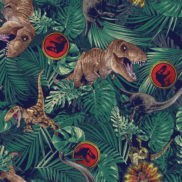 Jurassic Park Dinosaur Jungle Cotton Fabric sold by the yard and by the half yard