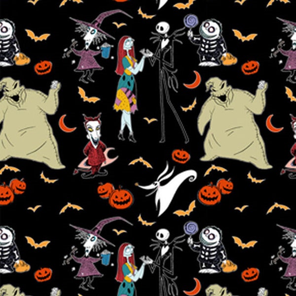 NEW!!  Nightmare Before Christmas Halloween Characters Cotton Fabric by the yard and by the half yard