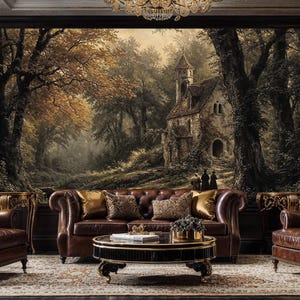 Antique Scenic Landscape Wallpaper: Cottagecore Peel and Stick Mural