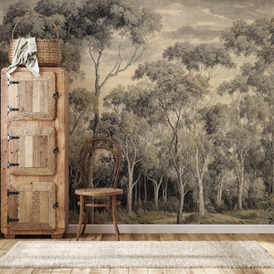 Vintage Tree Landscape Mural: Rural Peel and Stick Wallpaper