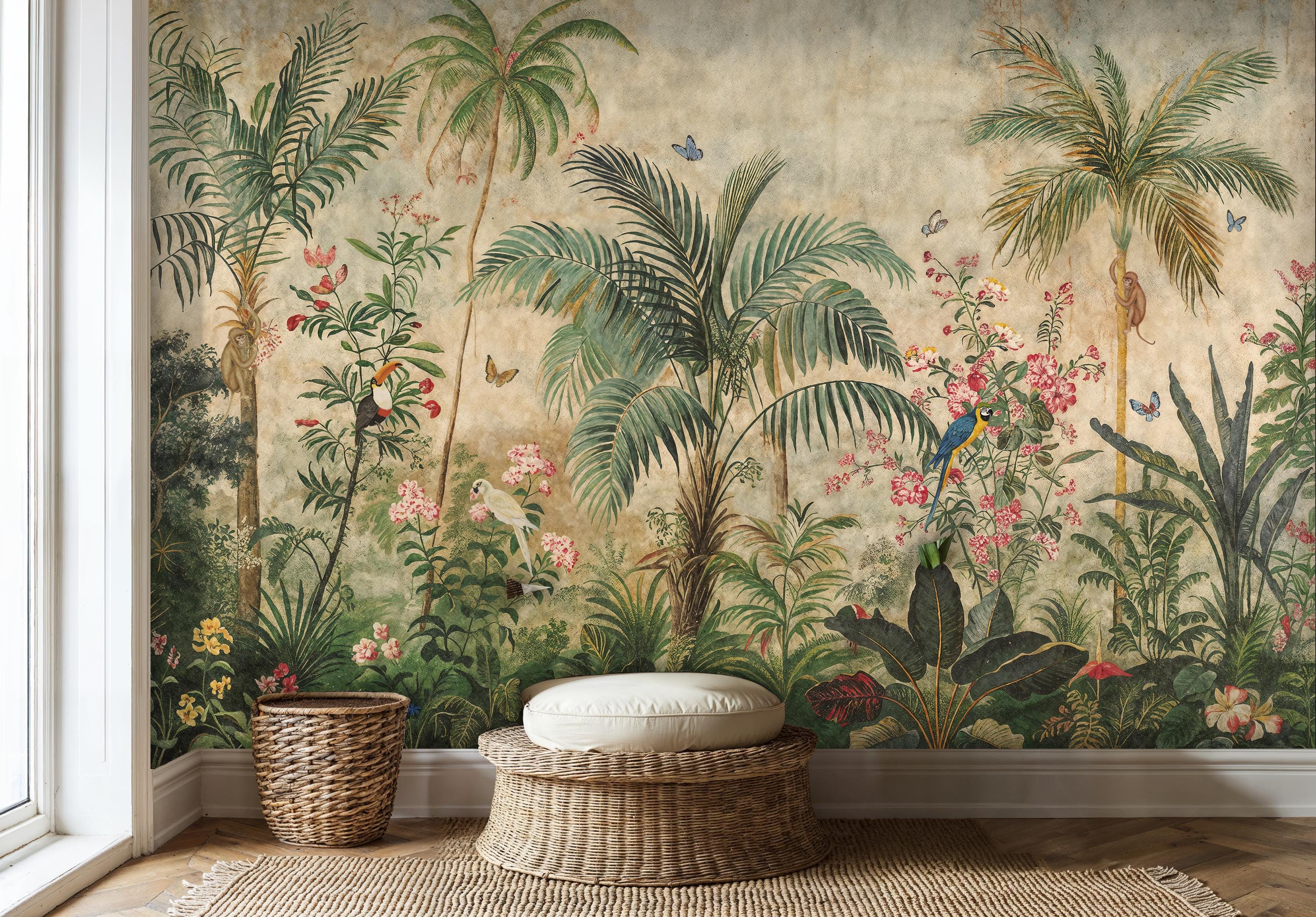 Vintage Tropical Jungle Mural: Peel and Stick Wallpaper - Etsy