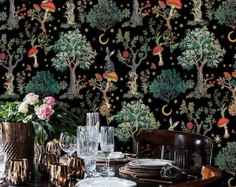 Mushroom Wallpaper: Dark Botanical Peel and Stick Mural