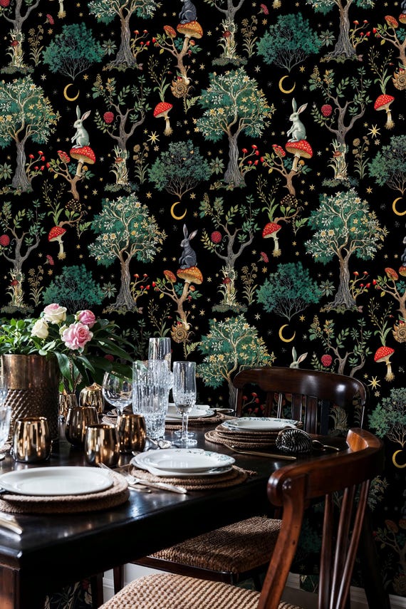Mushroom Wallpaper: Dark Botanical Peel and Stick Mural