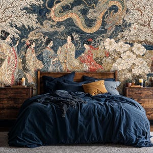 Chinoiserie Dragon Mural: Cherry Blossom Peel and Stick Wallpaper