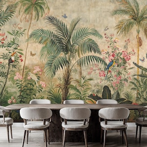 Vintage Tropical Jungle Mural: Peel and Stick Wallpaper - Etsy