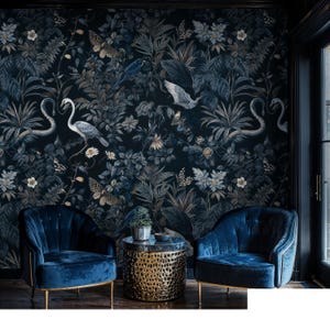 Carta da parati Peel and Stick Dark Botanical Secret Garden, carta da parati Medieval Dark, carta da parati Whimsical, carta da parati Navy Blue Botanical
