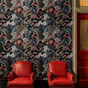 Botanical Cheetah Wallpaper: Tropical Jungle Peel and Stick Mural