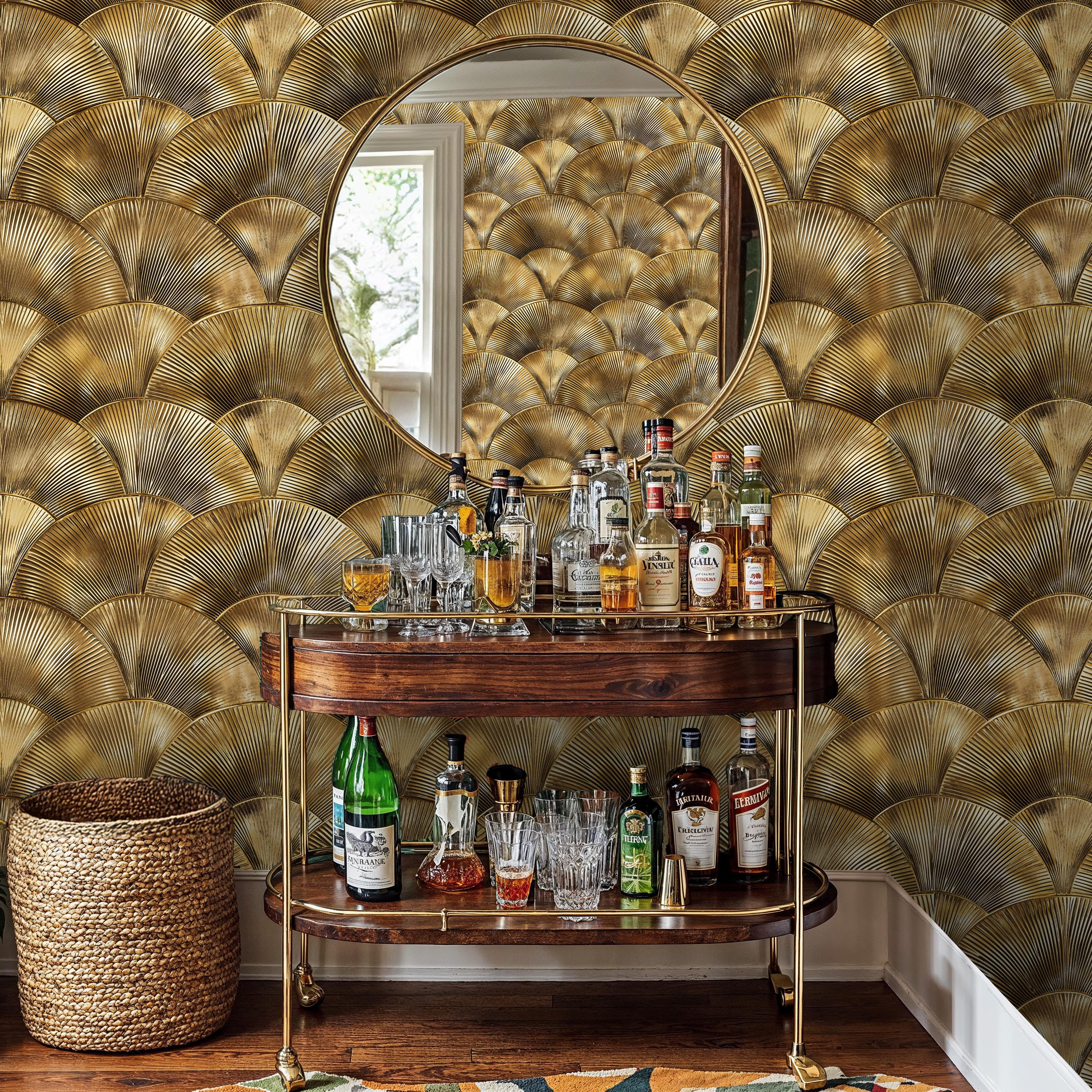 Gold Art Deco Fan Wallpaper: Geometric Peel and Stick Panel - Etsy