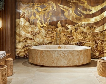 Gold Japanese Art Wallpaper: Asian Peel and Stick Mural
