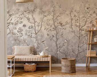 Vintage Chinoiserie Wallpaper: Bird and Floral Wall Mural