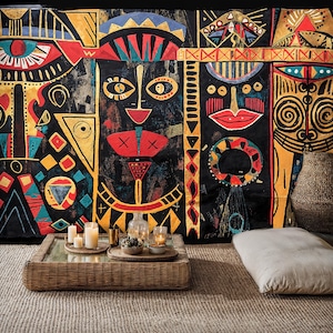 Tribal Abstract Peel and Stick Wallpaper: Bohemian Art Mural