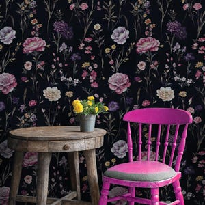 Dark Floral Peel and Stick Wallpaper, Elegant Still Life with Peonies and Roses, Gothic Romantic Peel and Stick Mural for Bedroom
