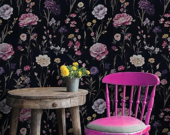 Dark Floral Peel and Stick Wallpaper: Gothic Peonies & Roses Mural