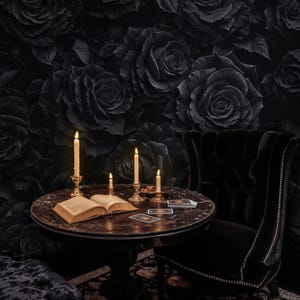 Dark Floral Peel and Stick Wallpaper, Black Rose Wallpaper, Gothic Floral Wallpaper, Dark Romantic Wallpaper, Black Floral Wallpaper