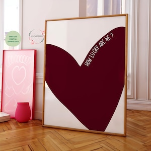 How Lucky Are We Print Red Heart Wall Art Trendy Aesthetic Apartment Decor Lucky Print Quote Gift Poster Preppy Y2K Coquette Room Decor